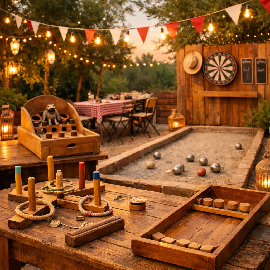 Guinguette Team Building jeux en bois pétanque fléchettes